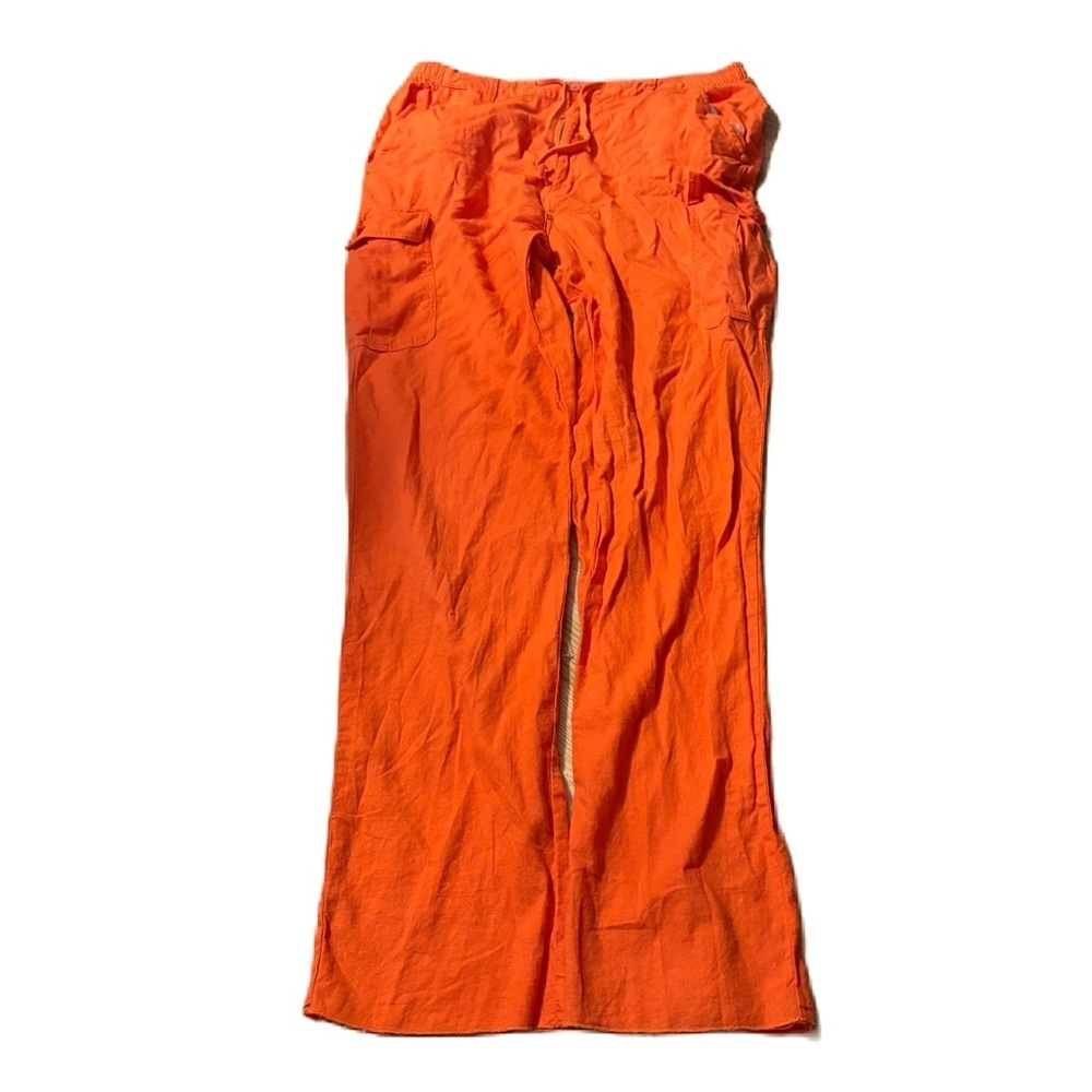 King Size Orange Cargo Pants 42x40 Tall Men’s Drawstring Button Zipper
